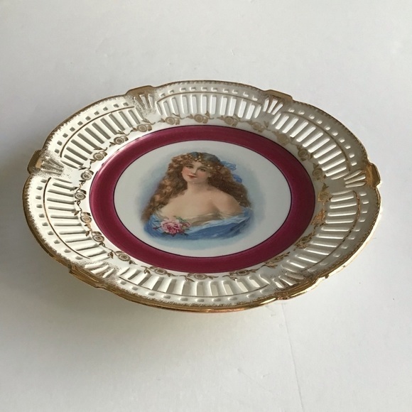 PAIR Portrait Plate Reticulated Maidens Paul's Gifts FRP & Co NY Germany Vintage - Picture 8 of 15